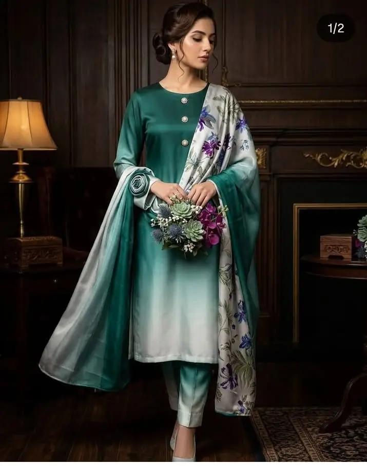 3 Pcs Women's Unstitched Digital Print Suit