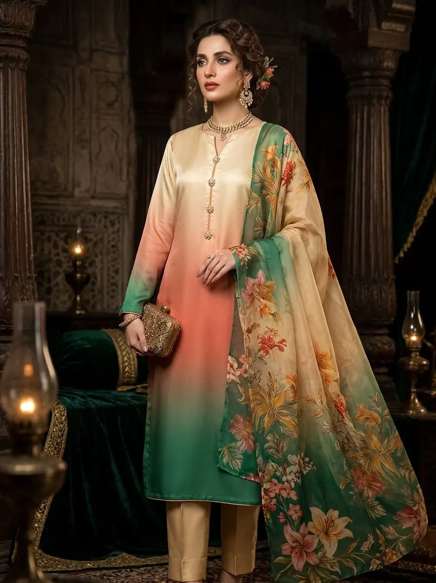 3 Pcs Women's Unstitched Digital Print Suit
