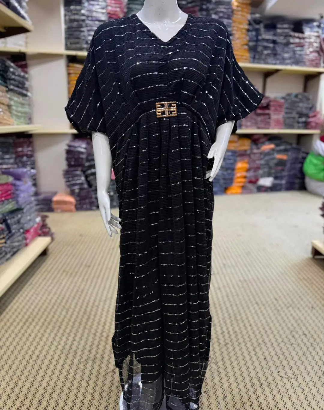 Moonlight Fabric Long Kaftan for Women with Bakkal & Attached Crepe Inner – Free Size Modest Maxi Kaftan Dress (54/55 Inches)