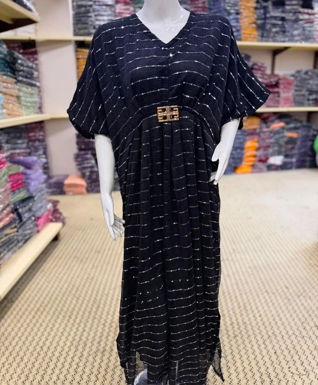 Moonlight Fabric Long Kaftan for Women with Bakkal & Attached Crepe Inner – Free Size Modest Maxi Kaftan Dress (54/55 Inches)