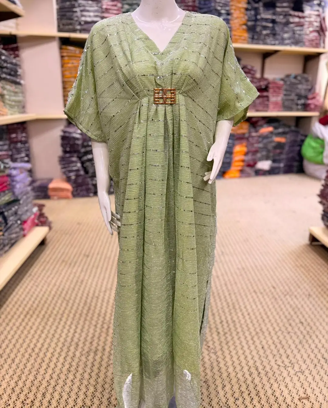 Moonlight Fabric Long Kaftan for Women with Bakkal & Attached Crepe Inner – Free Size Modest Maxi Kaftan Dress (54/55 Inches)