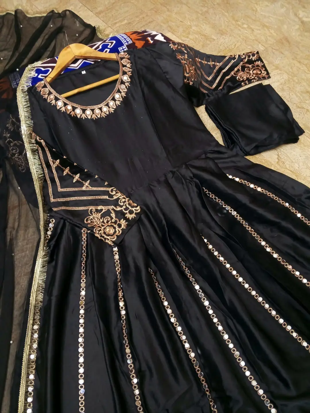 Women's Heavy Embroidered Silk Maxi 3 Piece Suit with Mirror Work, Pearl Lace Chiffon Dupatta & Trouser – Pakistani Party Wear Dress