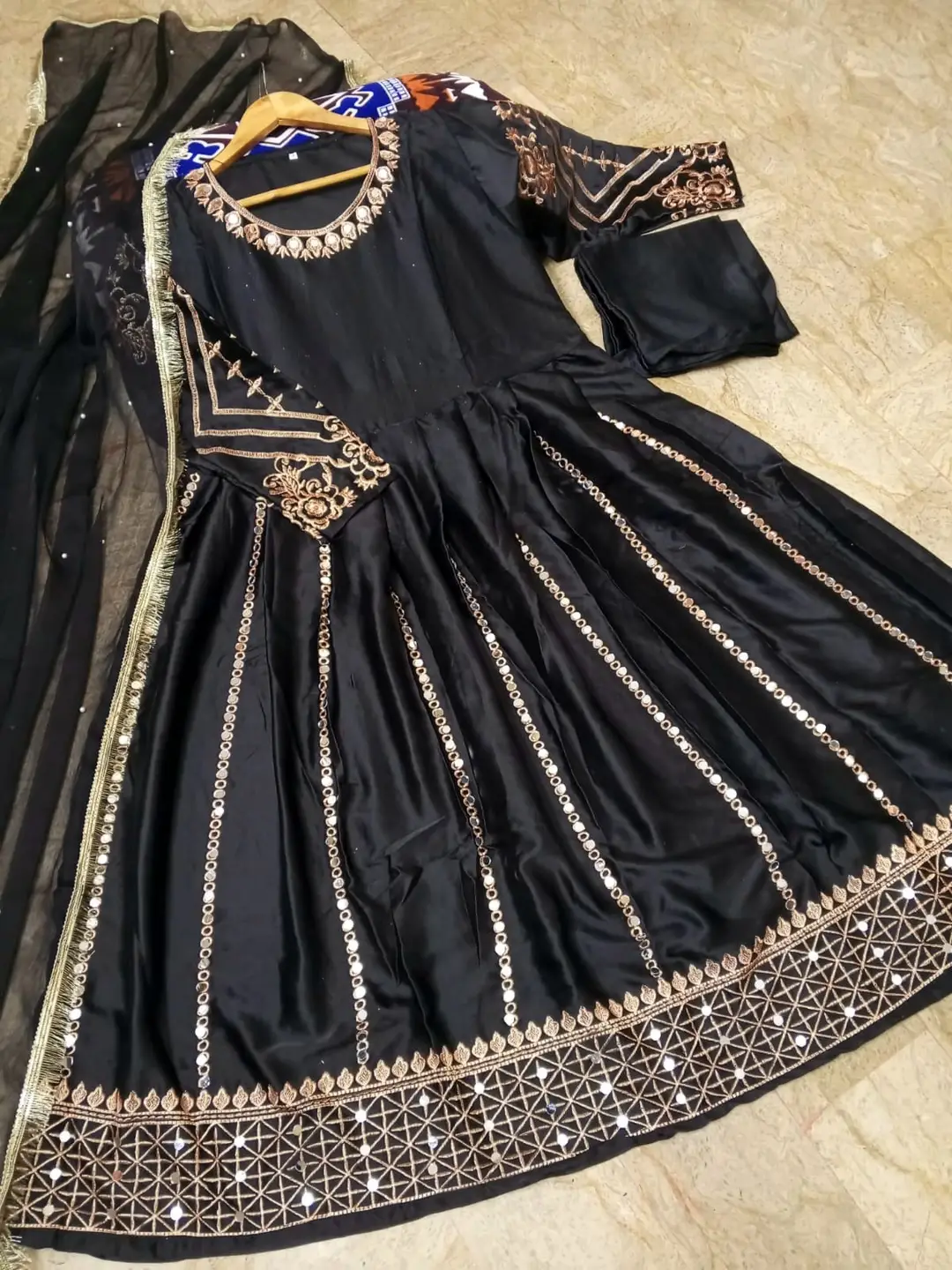 Women's Heavy Embroidered Silk Maxi 3 Piece Suit with Mirror Work, Pearl Lace Chiffon Dupatta & Trouser – Pakistani Party Wear Dress