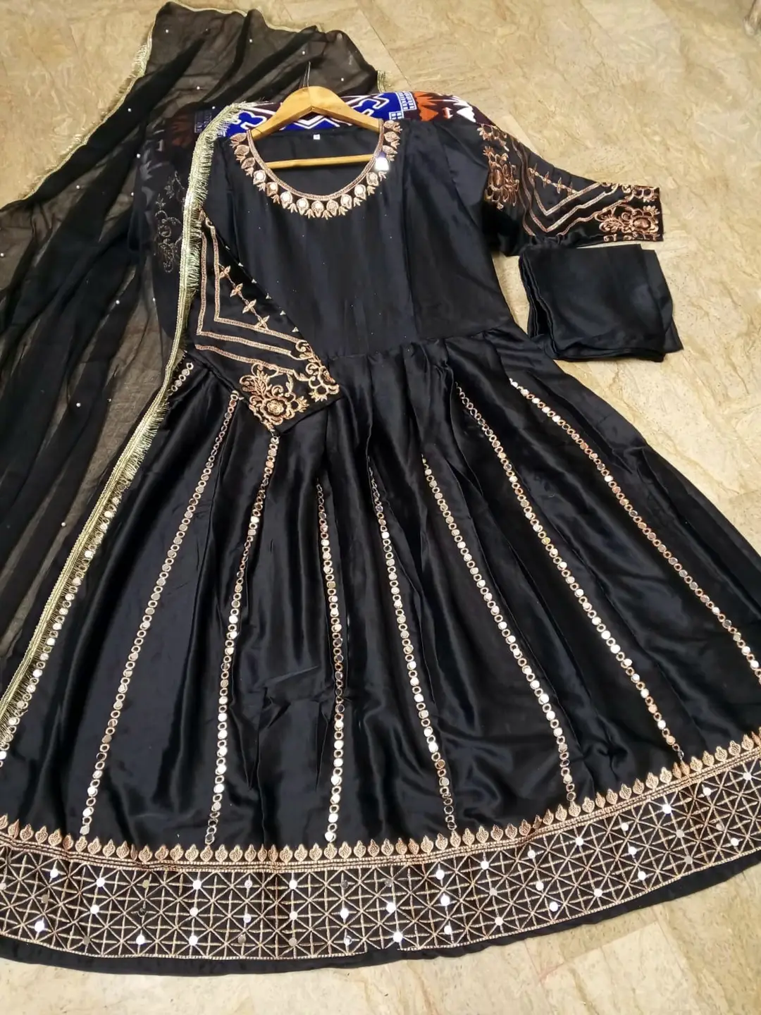 Women's Heavy Embroidered Silk Maxi 3 Piece Suit with Mirror Work, Pearl Lace Chiffon Dupatta & Trouser – Pakistani Party Wear Dress