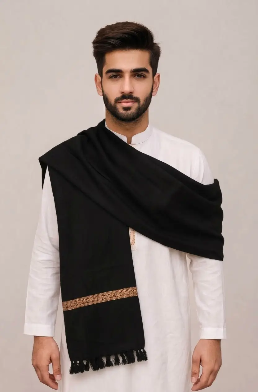 Men's Winter Wool Pashmina Shawl 2.5 Yards | Warm & Soft Traditional Winter Shawl for Men