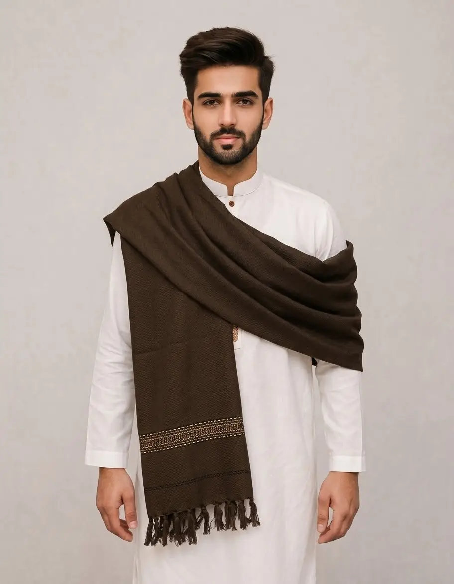 Men's Winter Wool Pashmina Shawl 2.5 Yards | Warm & Soft Traditional Winter Shawl for Men