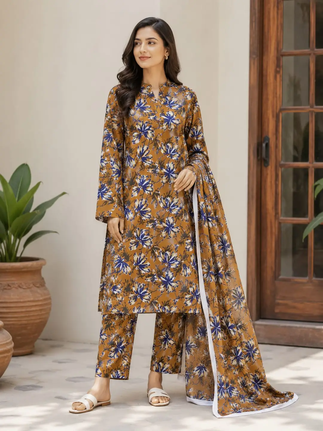 2 Pcs Women's Unstitched Printed Suit