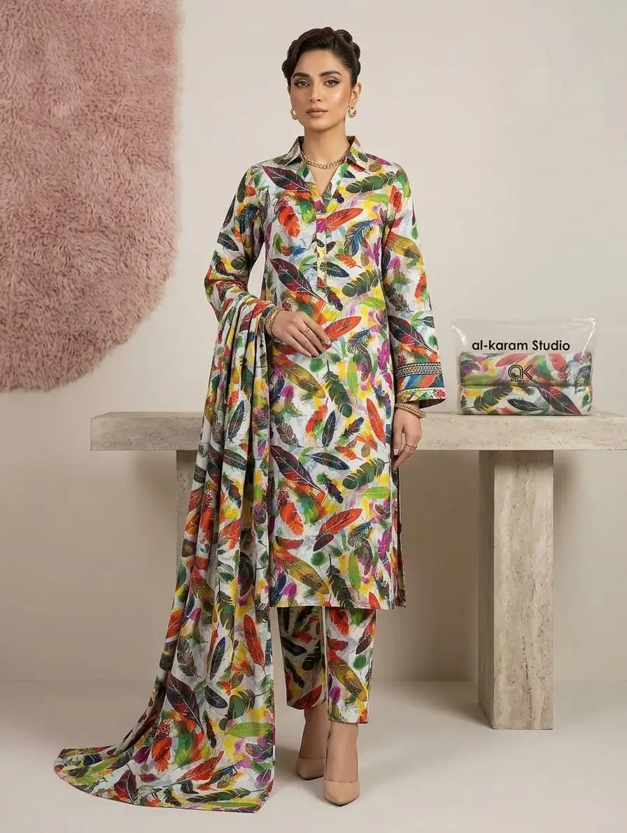 2 Pcs Women's Unstitched Printed Suit