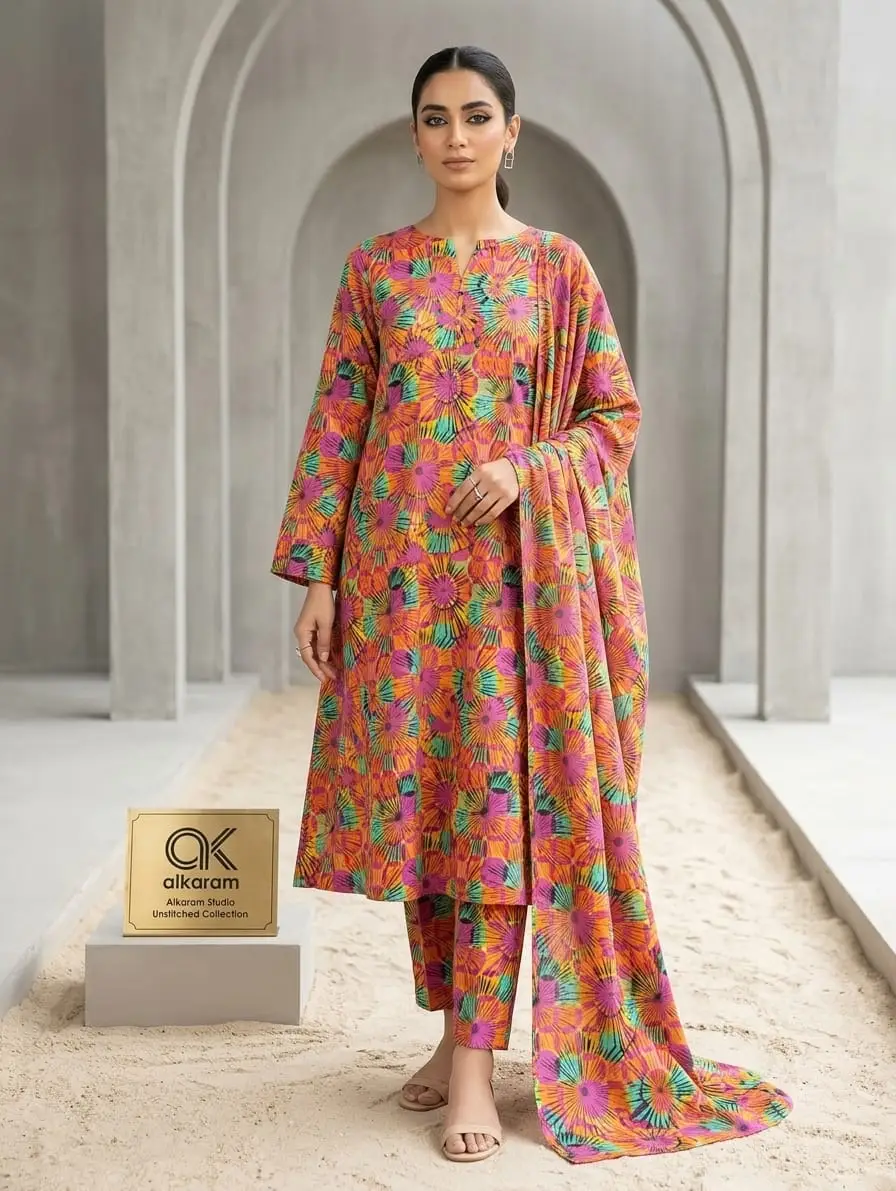 2 Pcs Women's Unstitched Printed Suit