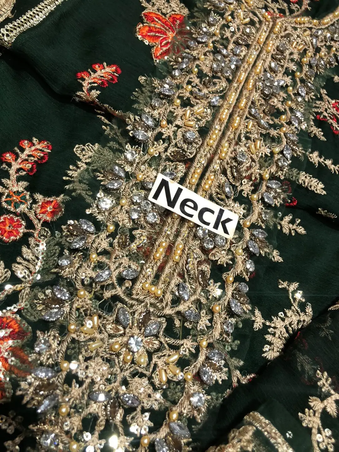 Designer Chiffon Embroidered Suit 3 Piece | Hand Embellished Sequins Work Wedding & Party Wear with Satin Silk Trouser