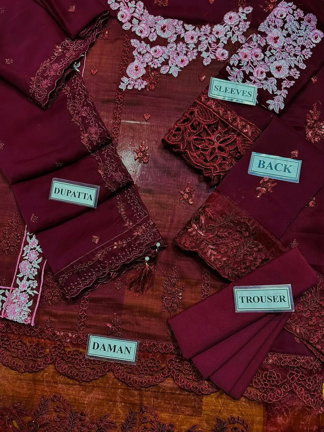 Luxury Chiffon Embroidered 3 Piece Unstitched Suit for Women | Heavy Sequence Embroidery & Adda Work | Designer Party Wear with Malai Trouser