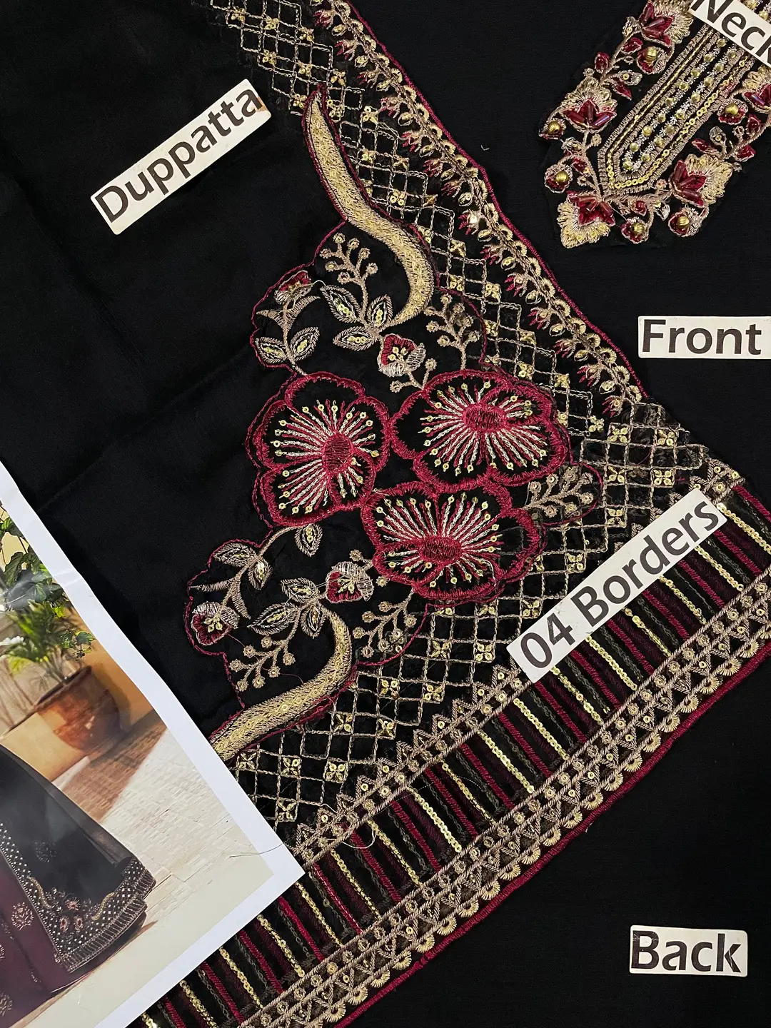 Luxury Chiffon Embroidered 3 Piece Unstitched Suit for Women | Heavy Embroidery & Adda Work | Ready to Wear Embroidered Dupatta | Embroidered Silk Trouser