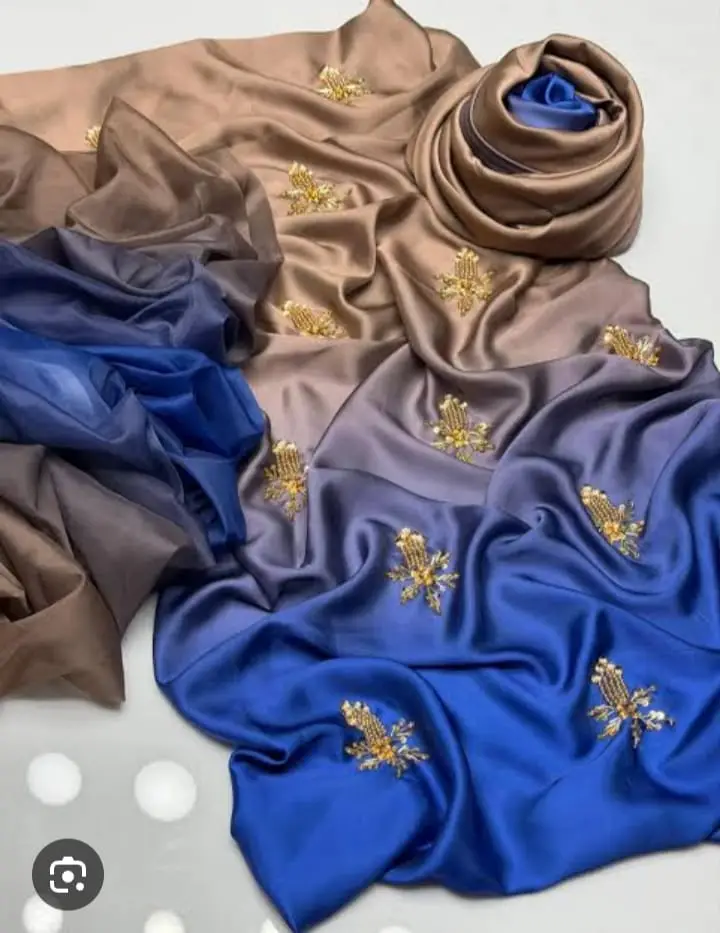 Multi Shaded Digital Printed Shamoz Silk 3 Piece Suit for Women | Embroidered Sequence Work Shirt | Pure Apple Silk Dupatta | Unstitched Pakistani Party Wear Dress