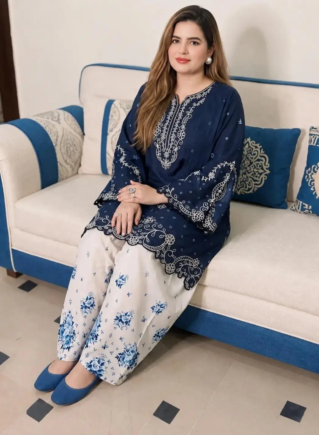 2 Pcs Women’s Stitched Cotton Chikankari Embroidered Suit