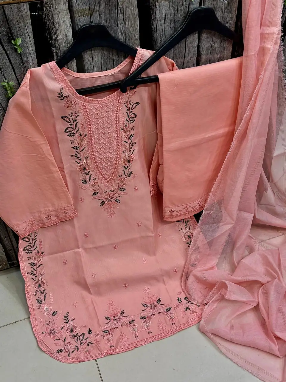 3 Pcs Women’s Stitched Cotton Embroidered Suit