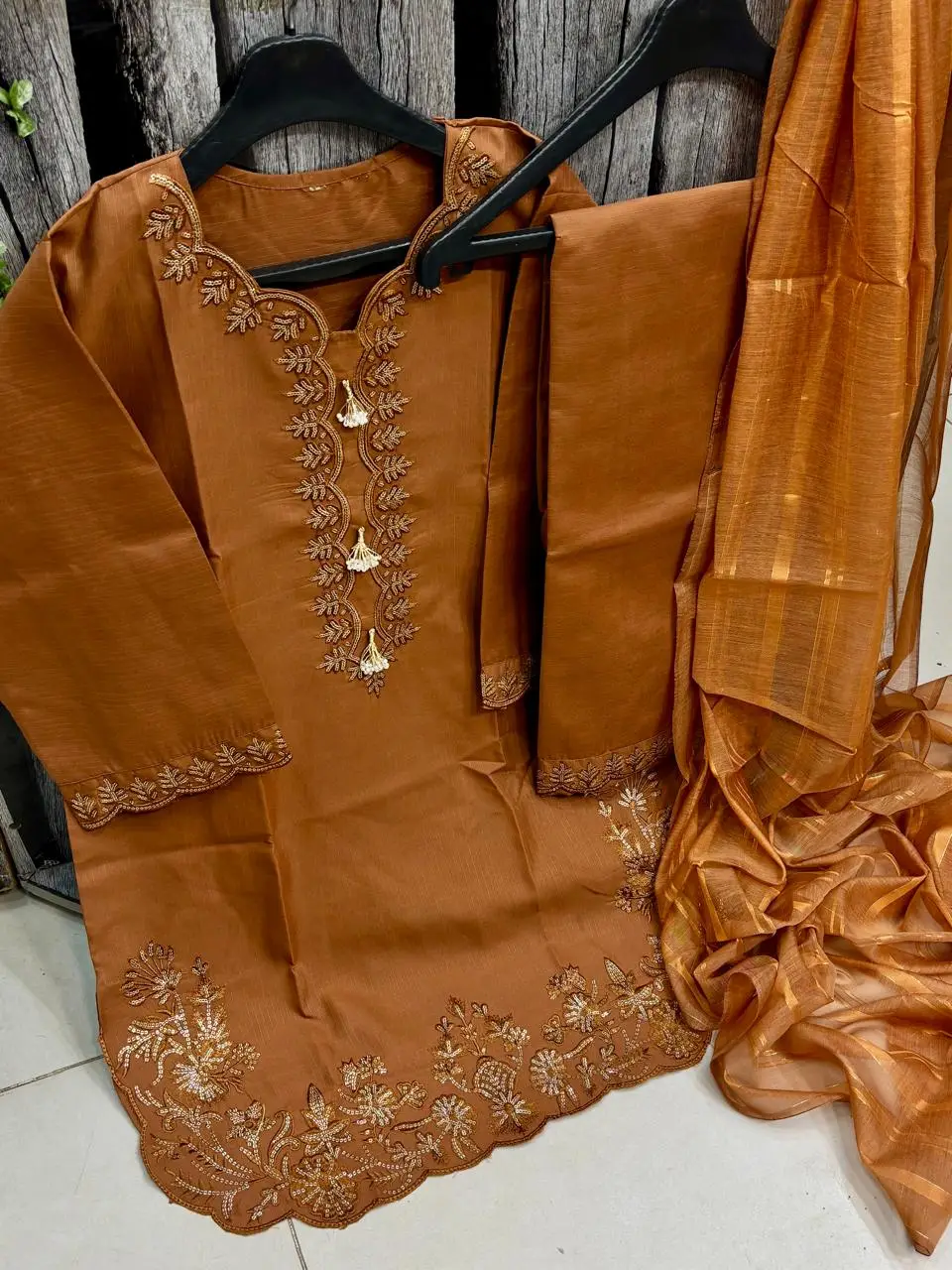 3 Pcs Women’s Stitched Cotton Embroidered Suit