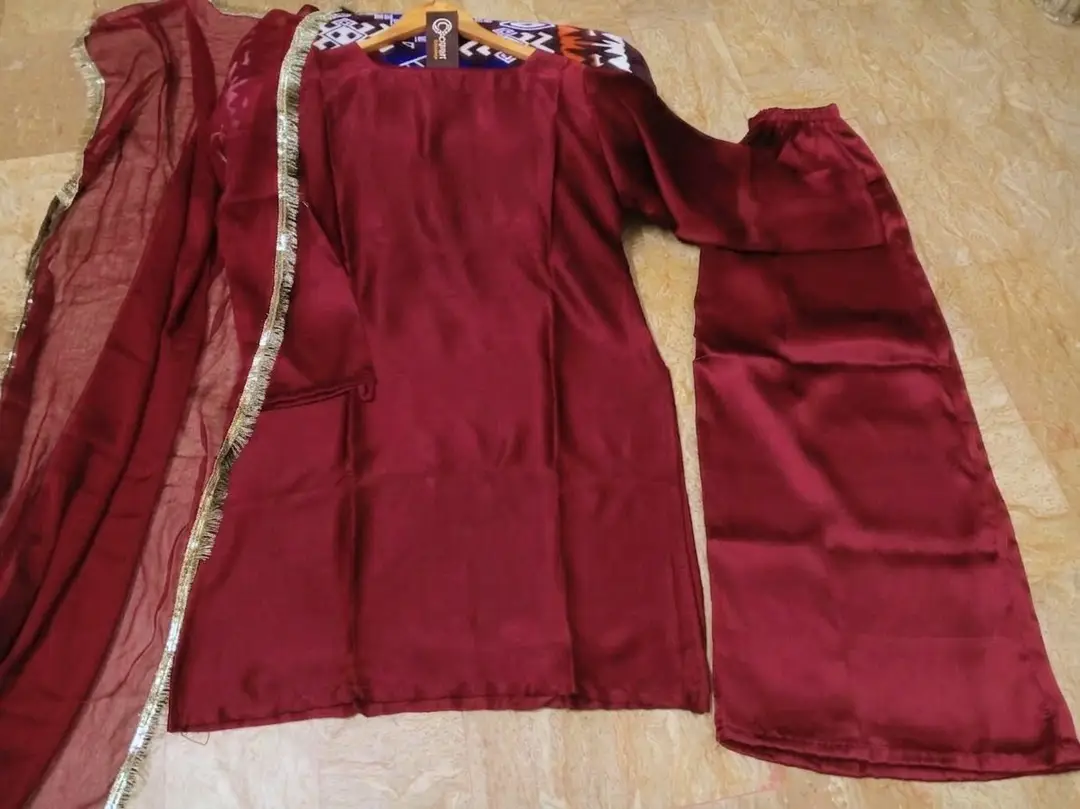 Women's Silk Long Flare Sharara Suit 3 Piece Set with Four Side Lace Work Chiffon Dupatta | Pakistani Party Wear Dress
