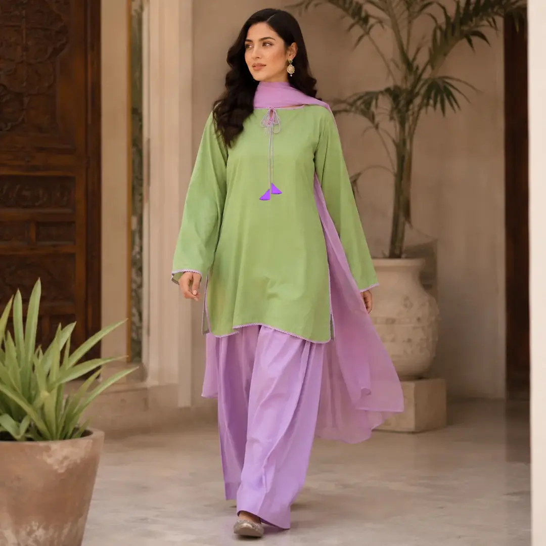 3 Pcs Women’s Stitched Cotton Plain Suit