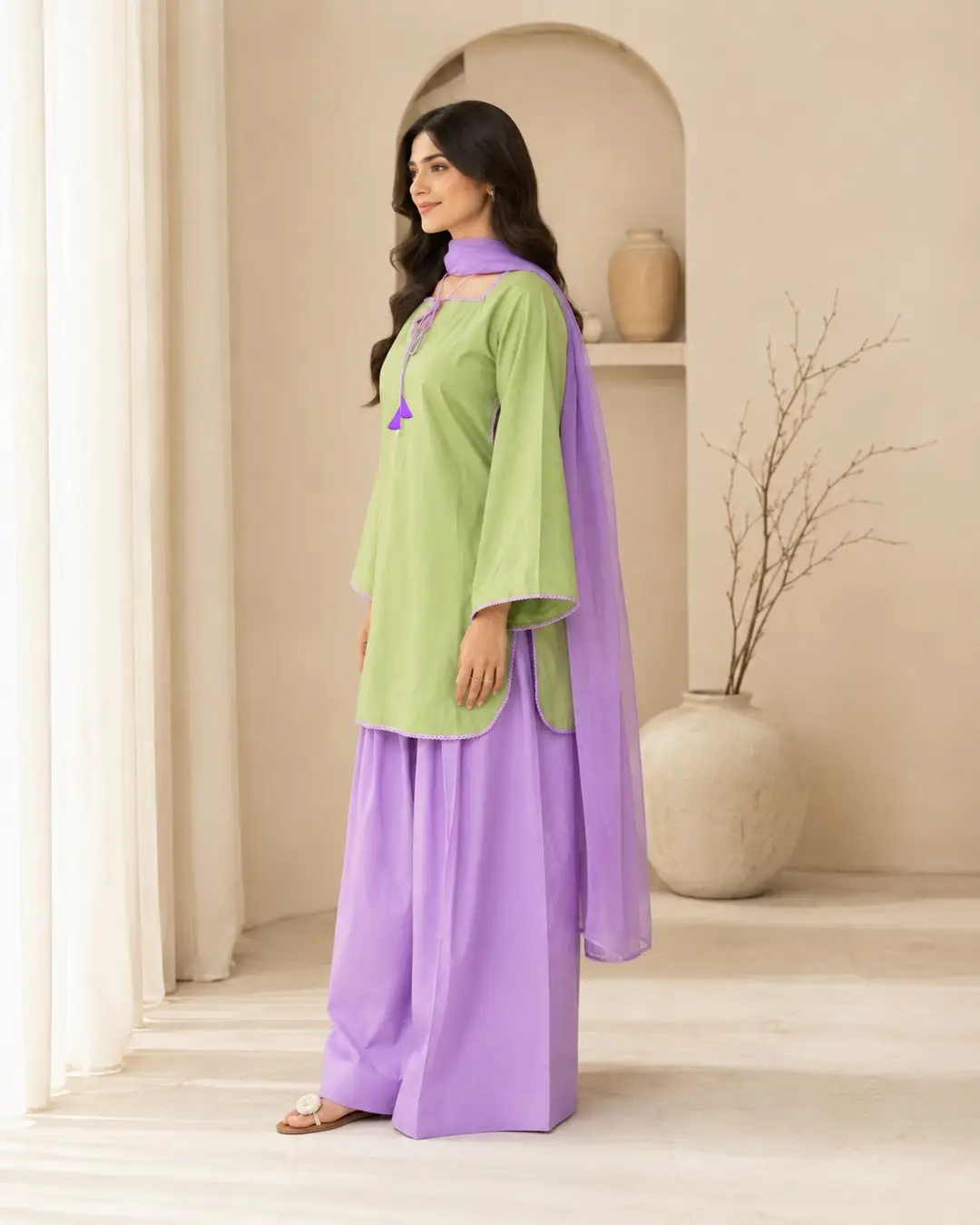 3 Pcs Women’s Stitched Cotton Plain Suit