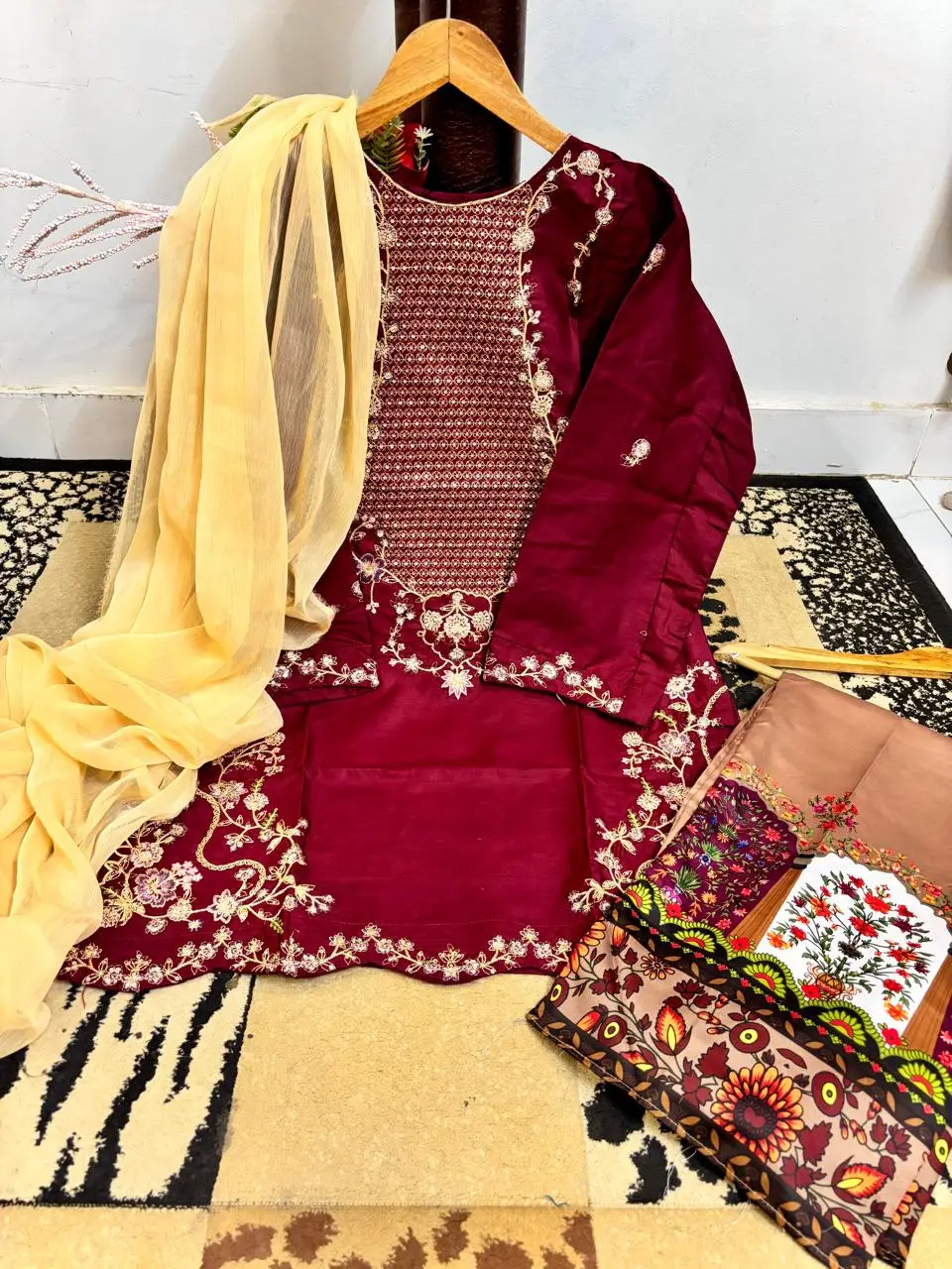 3 Pcs Women’s Stitched Cotton Embroidered Suit