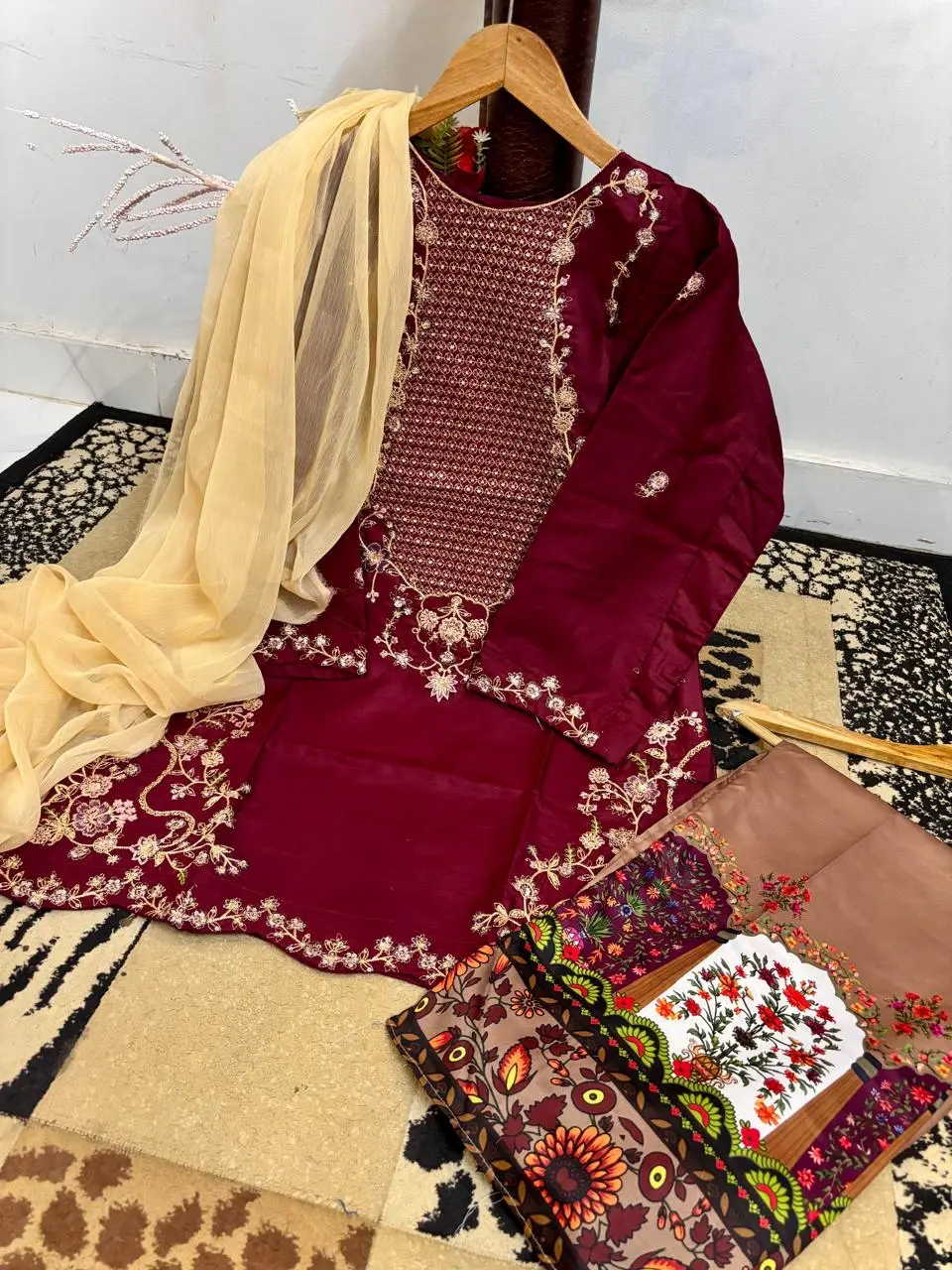 3 Pcs Women’s Stitched Cotton Embroidered Suit