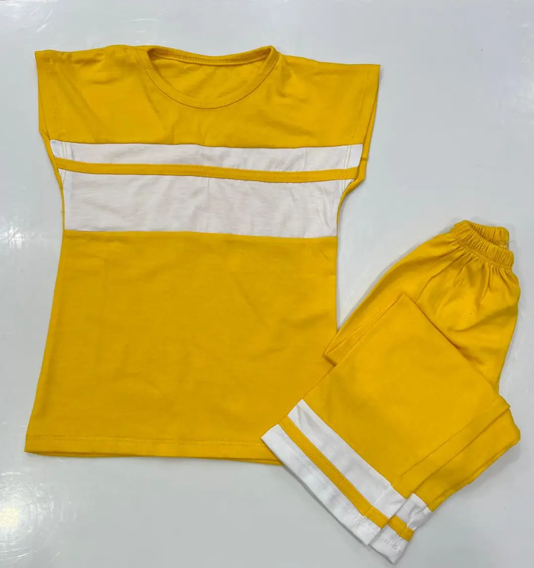 2 Pcs Girl's Cotton Jersey Plain Shirt And Trouser Suit