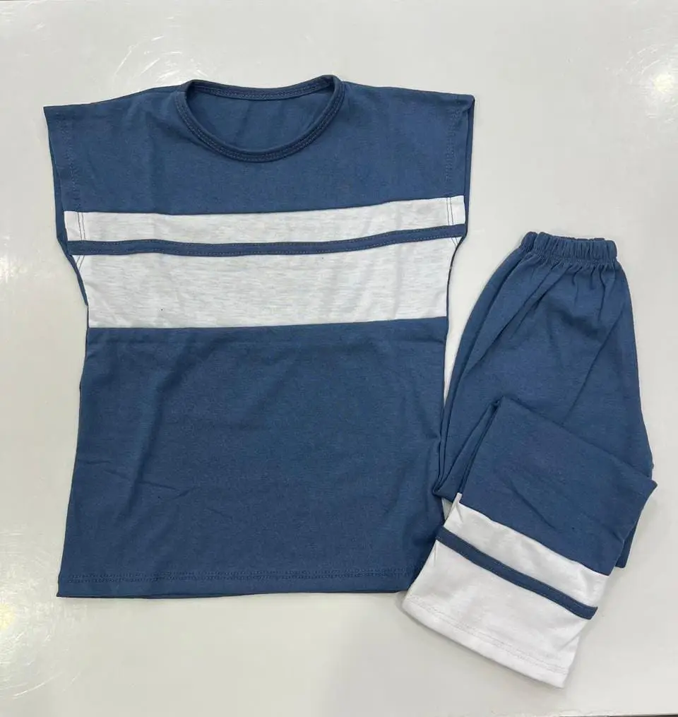2 Pcs Girl's Cotton Jersey Plain Shirt And Trouser Suit