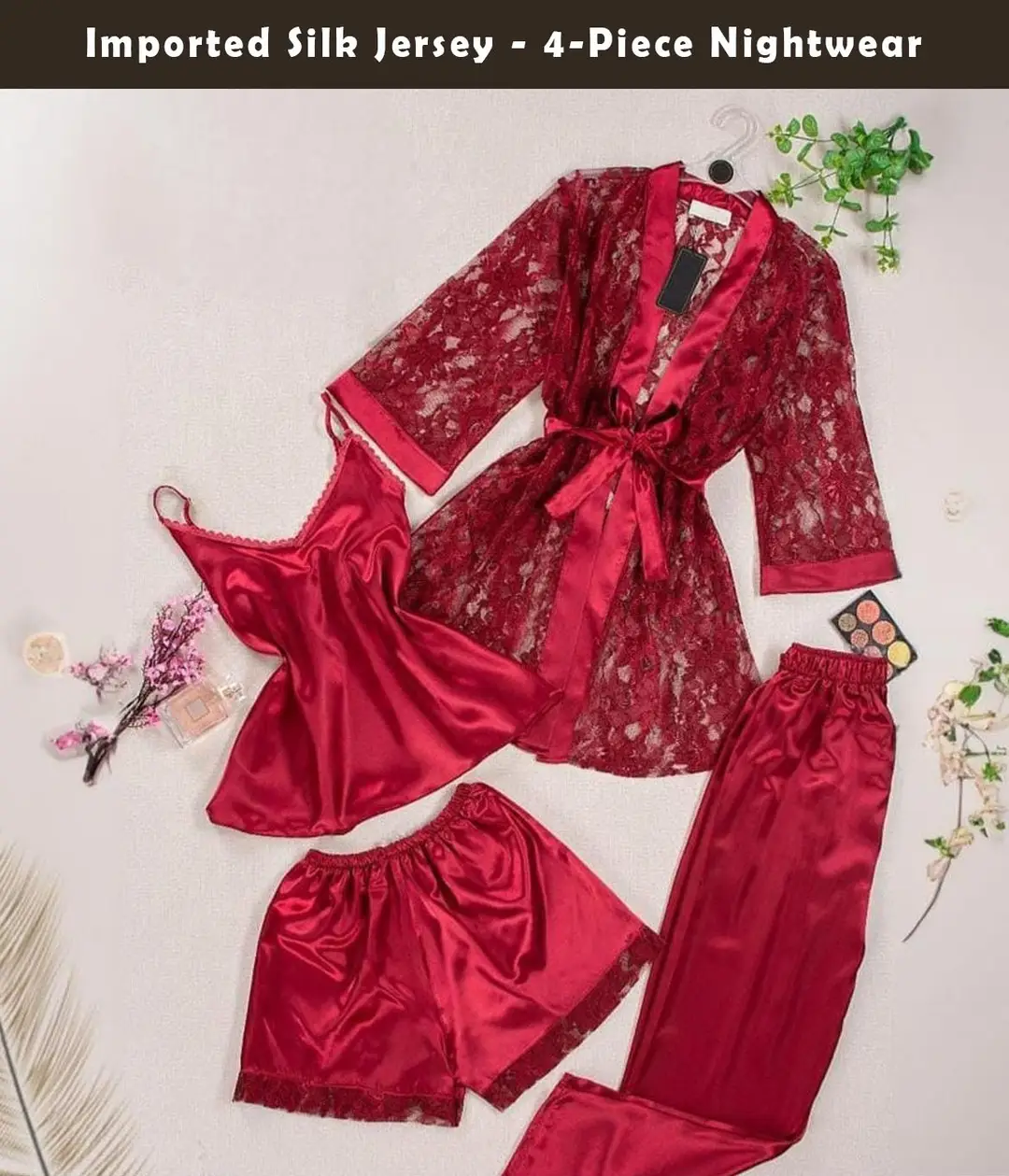 Silk Plain Comfortable And Lightweight Nightwear Set