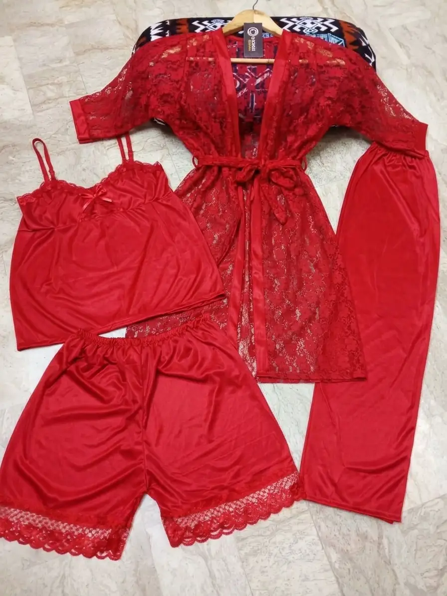 Silk Plain Comfortable And Lightweight Nightwear Set