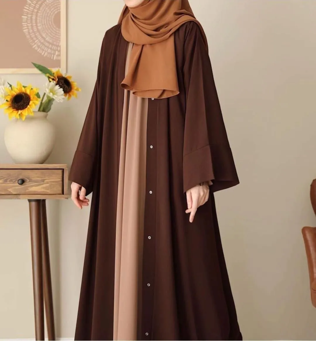 Brown China Georgette Abaya 55" with Stoller for Women
