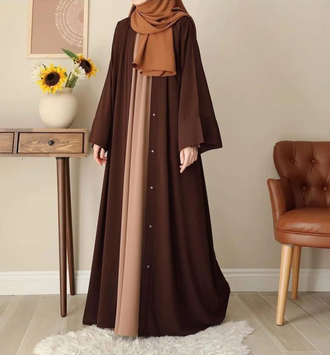 Brown China Georgette Abaya 55" with Stoller for Women