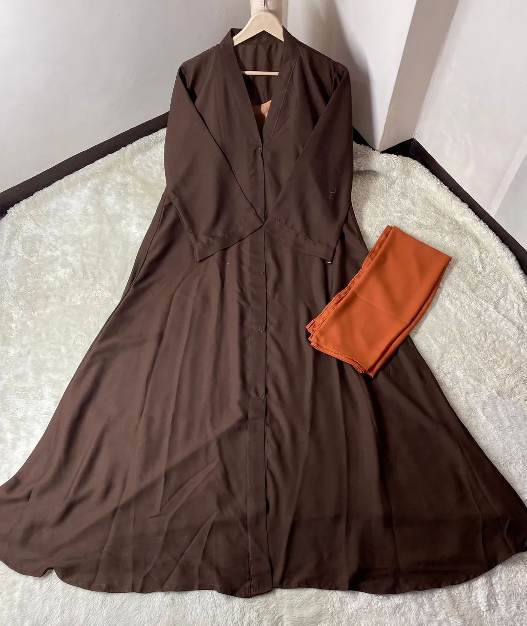 Brown China Georgette Abaya 55" with Stoller for Women