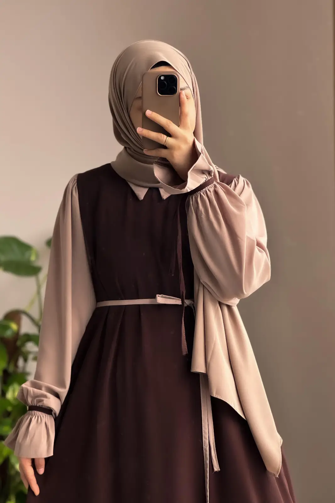 Collar Abaya with Belt and Matching Stroller | Original Wool Peach Fabric | Front Open Stylish Abaya for Women | Soft Premium Abaya