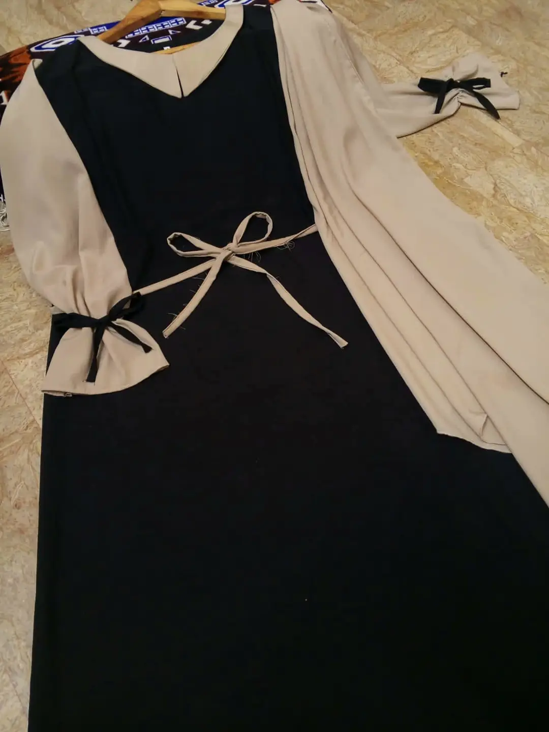 Abaya for Women with Belt & Stroller | Collar Abaya in Soft Wool Peach Fabric | Ready to Wear Abaya