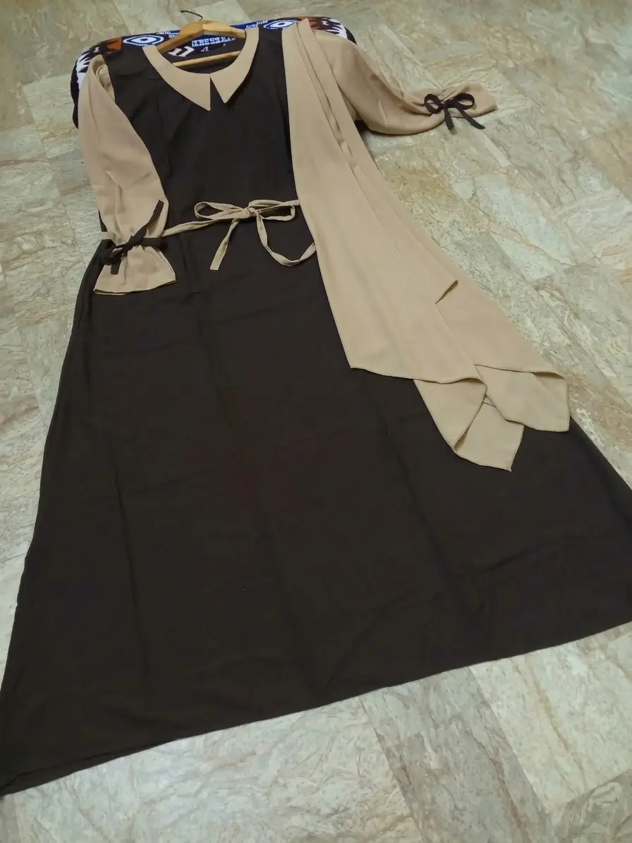Abaya for Women with Belt & Stroller | Collar Abaya in Soft Wool Peach Fabric | Ready to Wear Abaya