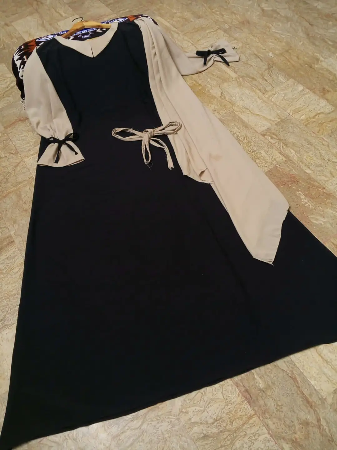 Abaya for Women with Belt & Stroller | Collar Abaya in Soft Wool Peach Fabric | Ready to Wear Abaya