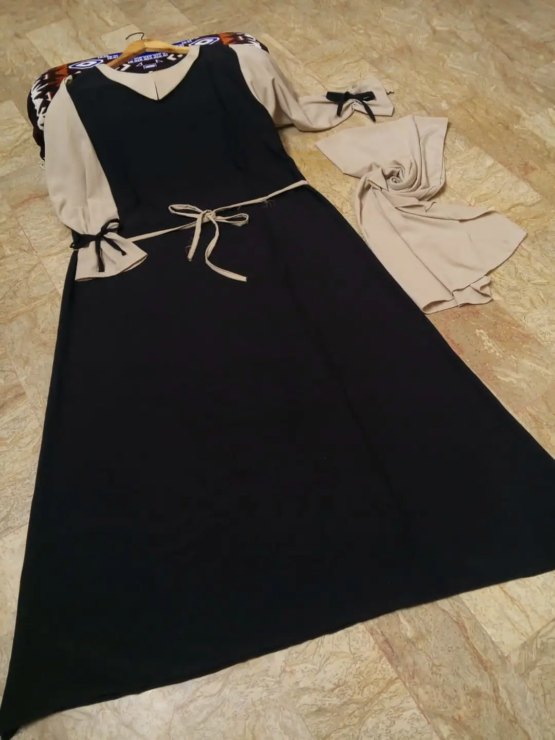 Abaya for Women with Belt & Stroller | Collar Abaya in Soft Wool Peach Fabric | Ready to Wear Abaya