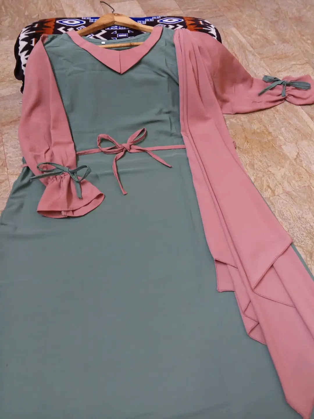 Abaya for Women with Belt & Stroller | Collar Abaya in Soft Wool Peach Fabric | Ready to Wear Abaya
