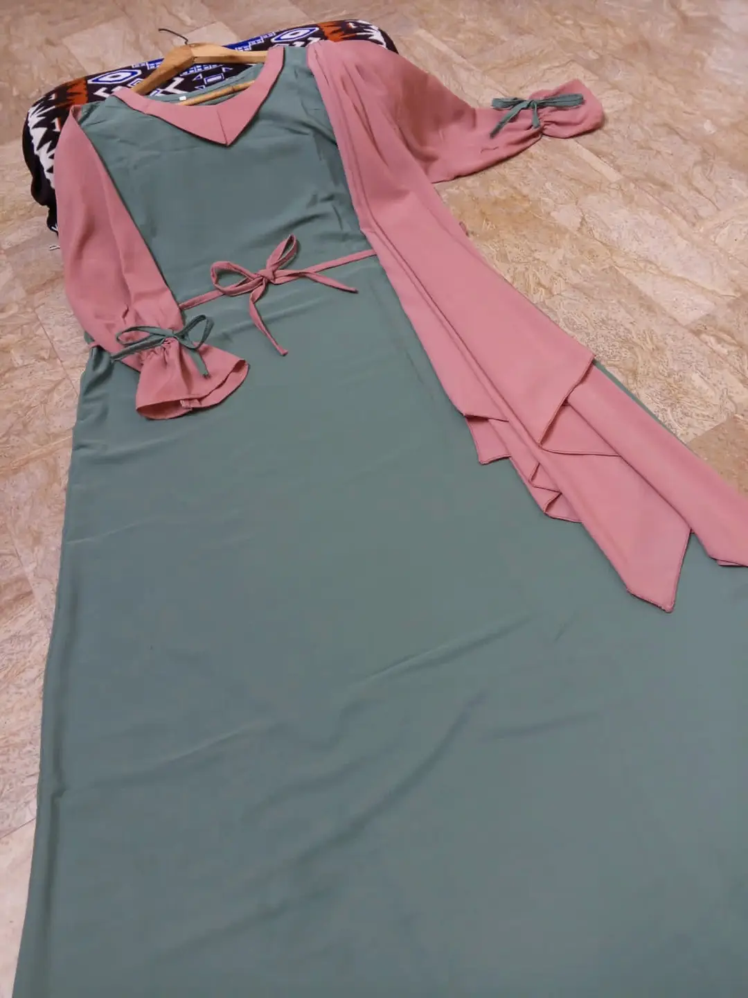 Abaya for Women with Belt & Stroller | Collar Abaya in Soft Wool Peach Fabric | Ready to Wear Abaya