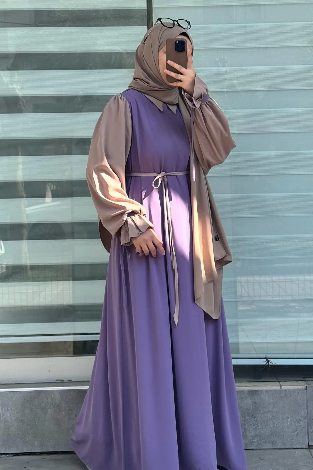 Abaya for Women with Belt & Stroller | Collar Abaya in Soft Wool Peach Fabric | Ready to Wear Abaya