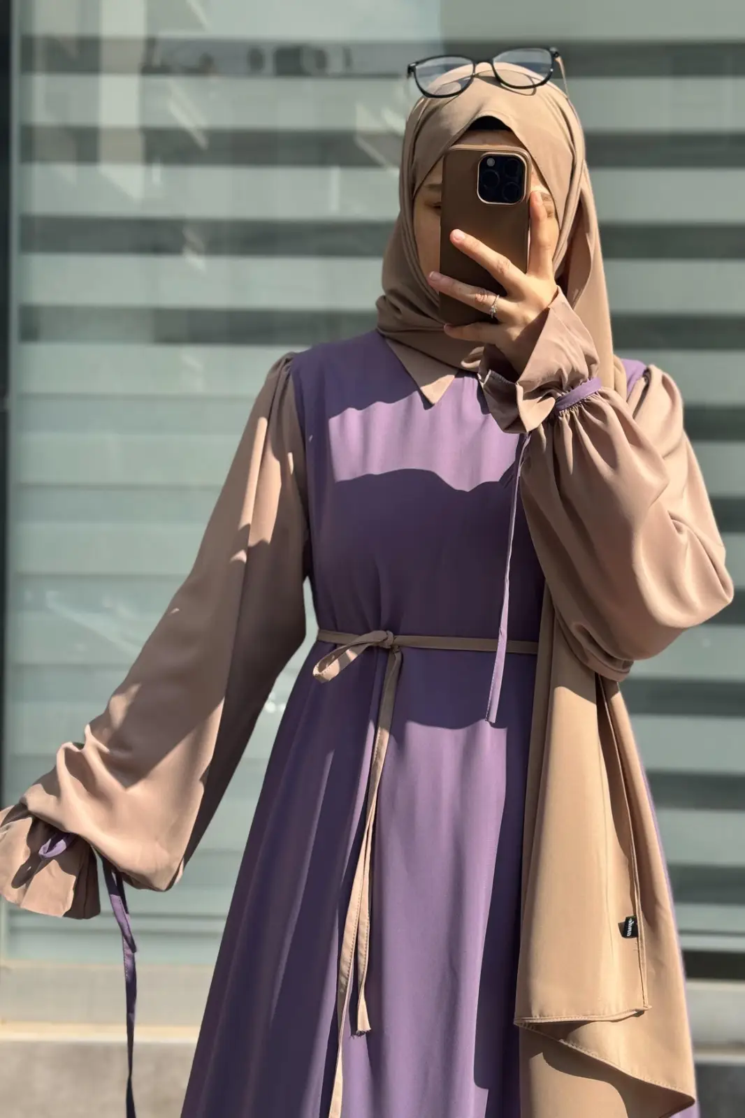 Abaya for Women with Belt & Stroller | Collar Abaya in Soft Wool Peach Fabric | Ready to Wear Abaya
