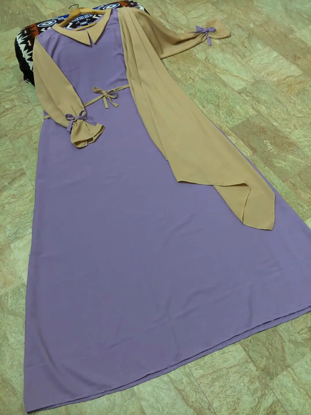 Abaya for Women with Belt & Stroller | Collar Abaya in Soft Wool Peach Fabric | Ready to Wear Abaya