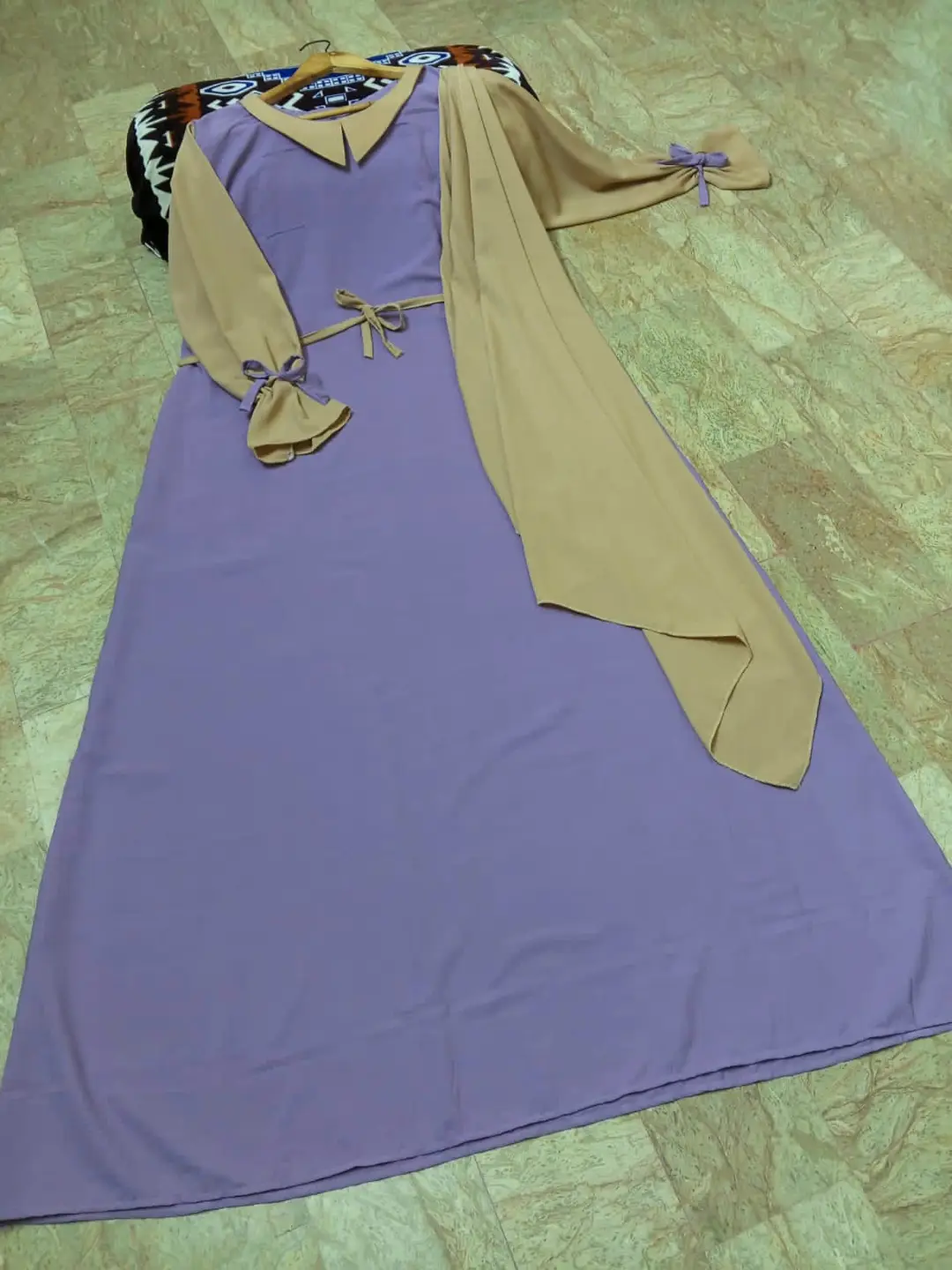 Abaya for Women with Belt & Stroller | Collar Abaya in Soft Wool Peach Fabric | Ready to Wear Abaya