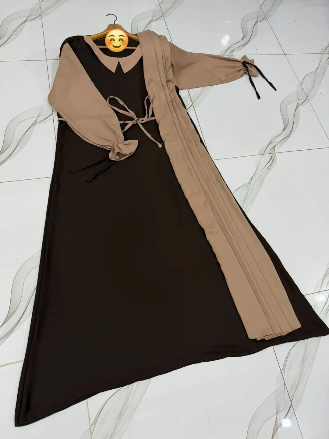 Flared Georgette Abaya with Puff Sleeves & Dori Belt