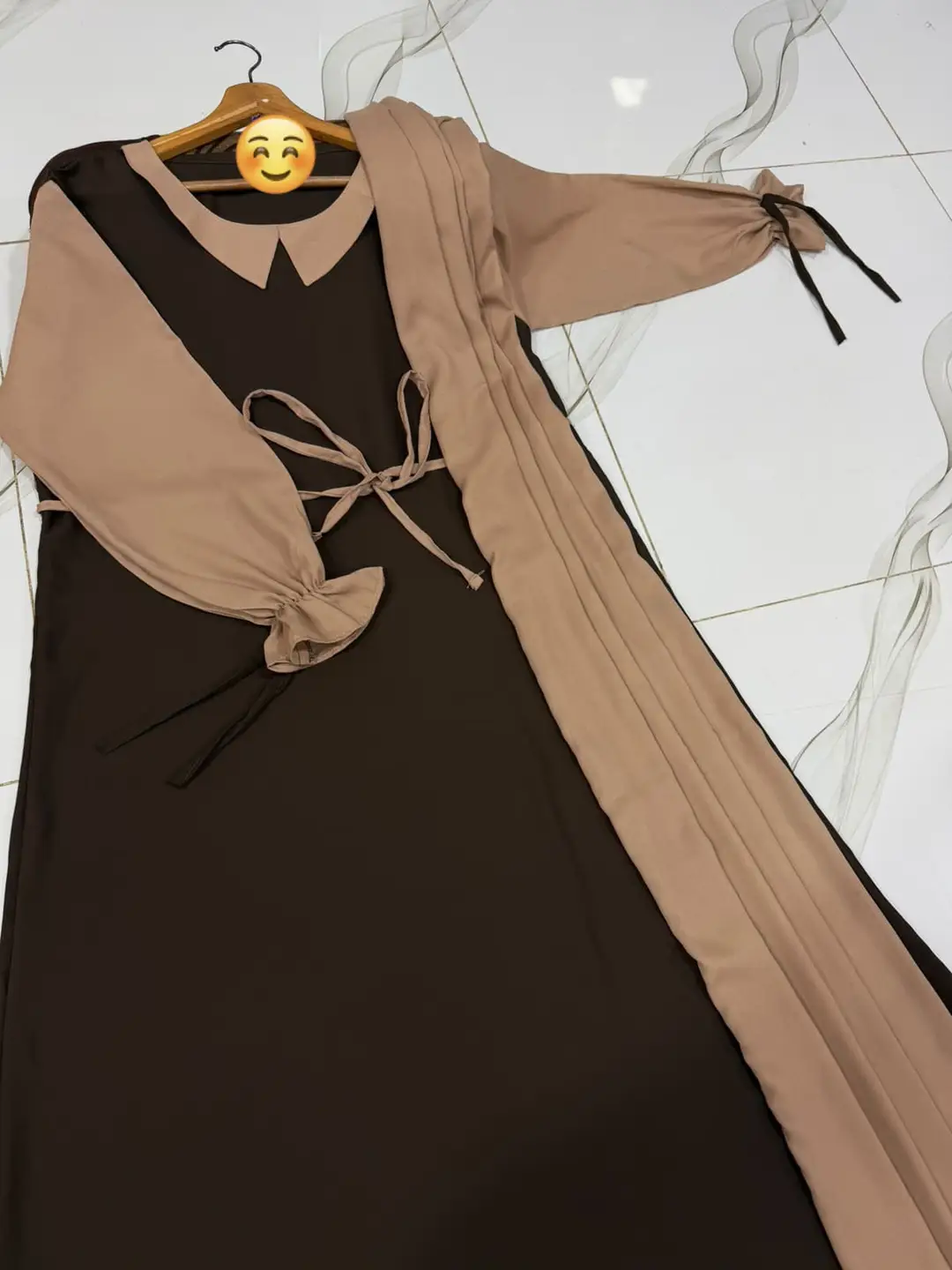 Flared Georgette Abaya with Puff Sleeves & Dori Belt