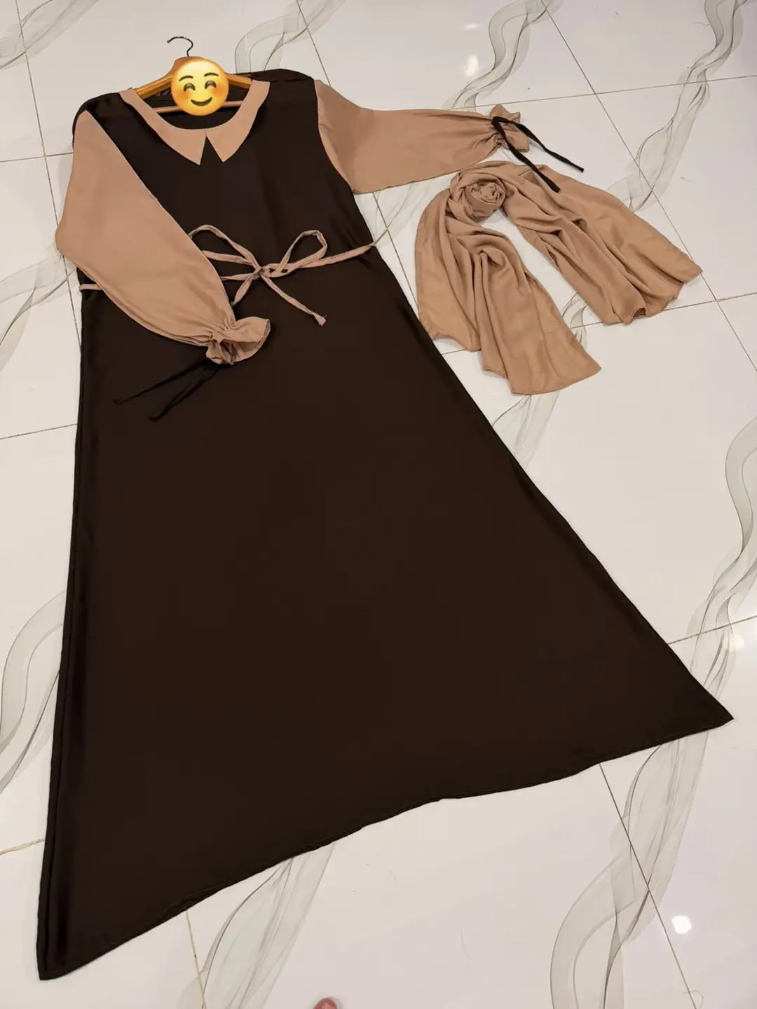 Flared Georgette Abaya with Puff Sleeves & Dori Belt