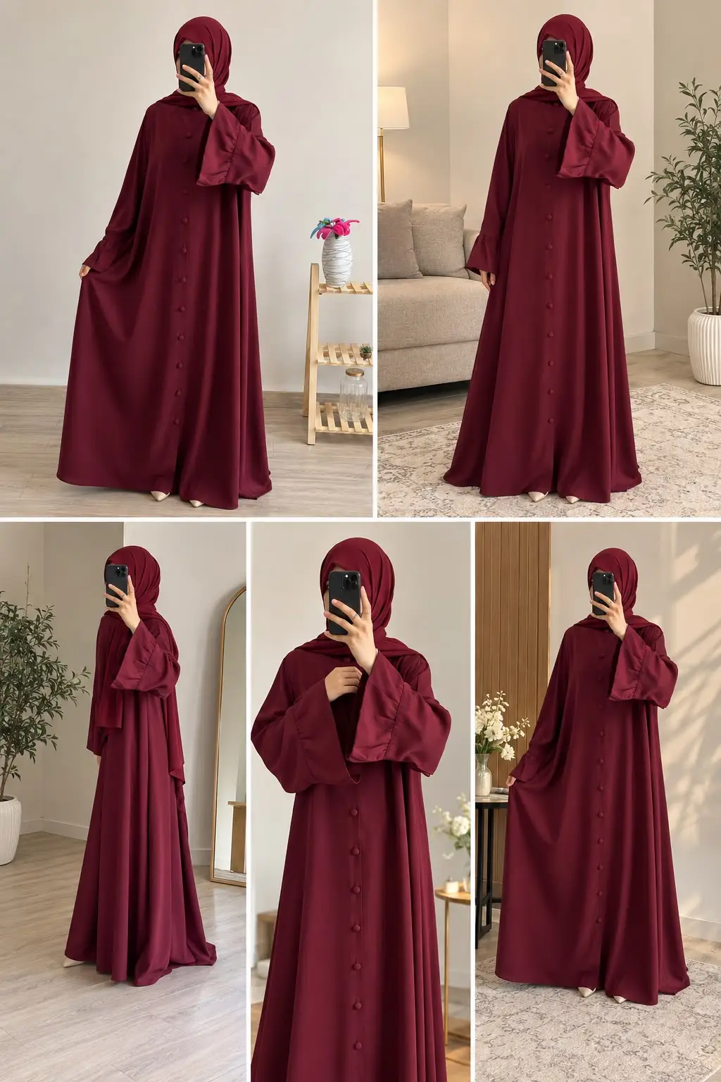 Ruffle Button Abaya with Matching Scarf & Stole – Wool Peach