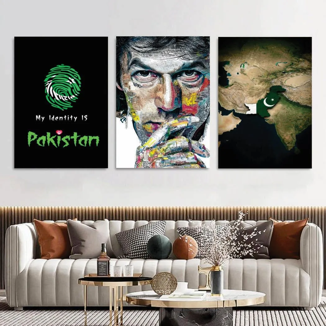 Pakistan Map 3Pcs Multicolor Wall Art 8x11 MDF