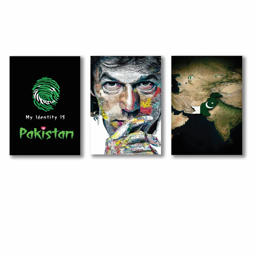 Pakistan Map 3Pcs Multicolor Wall Art 8x11 MDF