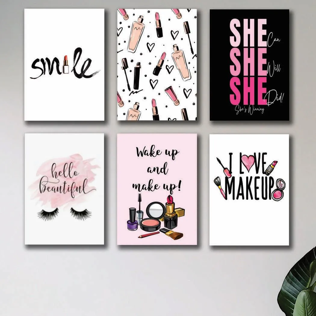 Girls Makeup Wall Art Set 6 Pcs 8x11 MDF Multicolor